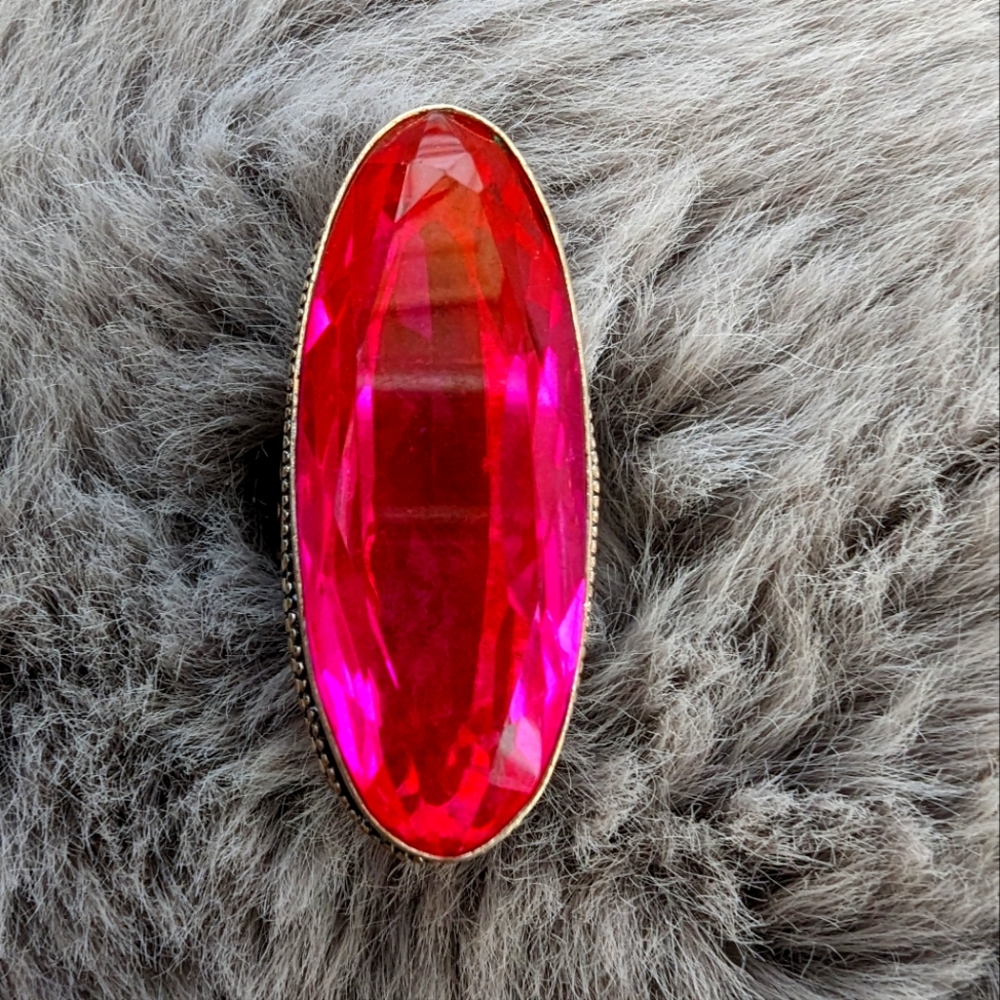 Large Silver Ring With Pink Stone
